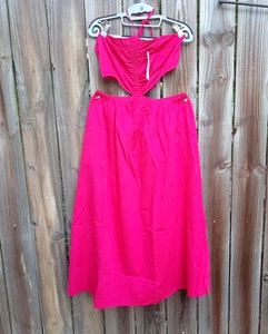 Maxi abito donna The Drop Britt/Brinda cotone ritagliato Halter rosa caldo grande - Foto 1 di 11