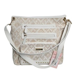 Stone Mountain Santa Fe Straw Crossbody Bag White Gold Multi Pockets Tote Purse  - Picture 1 of 9