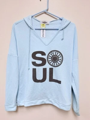 Soul Cycle Spell Out Spin Cross Back Hoodie Blue Glow/Grey MSRP $84 NWT SZ M - Image 1 of 4