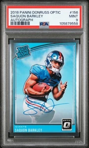 Panini Donruss Optic Saquon Barkley #156 2018 holograma SP #/150 PSA 9 como nuevo - Imagen 1 de 2