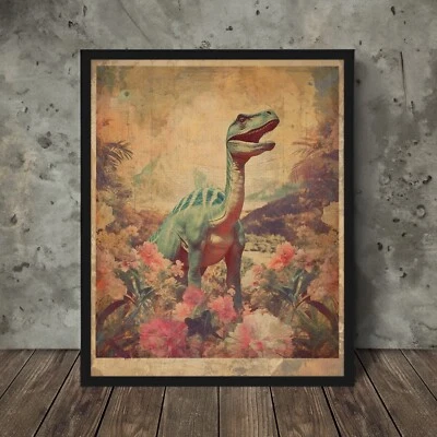 Vintage DINOSAUR BOTANICAL Wall Art, Jurassic Flower Decor, Dino Floral Print - Image 1 of 4
