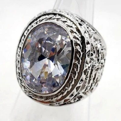 Anillo Hombre Zafiro Blanco Simulado Oro Blanco 18K Relleno Plata enorme Talla 10.5 Foto 1 de 4