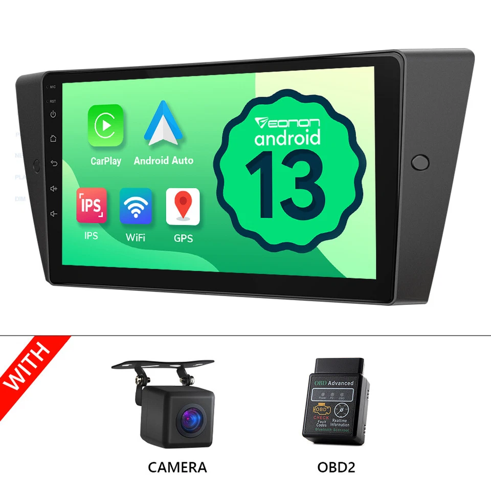CAM+OBD+Android 13 9" Touch screen Car Radio Bluetooth GPS Audio for BMW E90-E93 - Image 1 of 4