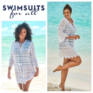 Swimsuits for All Swim 365 Sz 4X 26 28 Coverup Dress Tunic Lace White Sheer x - Picture 1 of 6