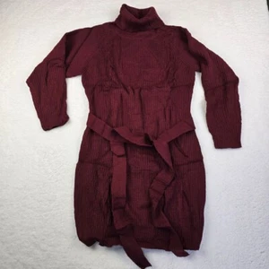 Women's Turtleneck Sweater Dress W/ Belt Size M Wine Red Knit Long Sleeve Ribbed - Picture 1 of 10