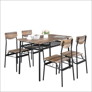 Dining Table Set One Table and Four Chairs for Balcony/Dining Room Natural Color - Picture 1 of 12