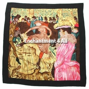 Hecho a mano 35"x35" 100% seda arte bufanda envoltura Taulouse-Lautrec's "Au Moulin Rouge" - Imagen 1 de 4