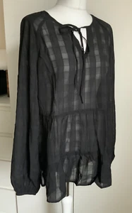 Simply Be Women's Long Sleeve Tunic Top UK 12 Black Semi-sheer - Picture 1 of 7