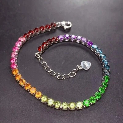 11Ct Round Cut Lab Created Multi Gemstone Tennis Bracelet 14K White Gold Plated - Image 1 of 4
