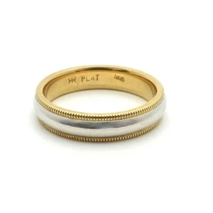 18k Gold Platinum Milgrain Edge Wedding Band Ring New Two Tone sz6 4mm - Picture 1 of 4