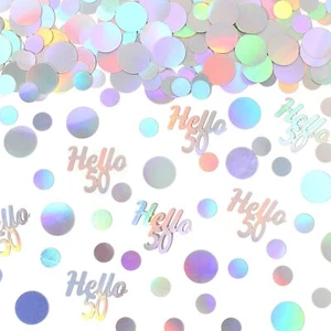Hello 50 Birthday Confetti for Table Iridescent Circle Happy 50th Birthday Pa... - Picture 1 of 6