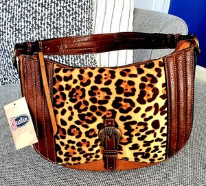 Justin Boots Ladies Concealed Carry Purse Brown Leather Bag Cheetah Print - Picture 1 of 11