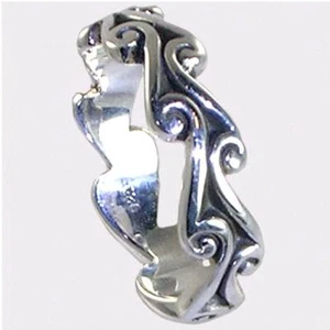  == BALI_SILVER WAVE SWIRL BAND STACK RING SZ 8__925 STERLING SILVER - Picture 1 of 8