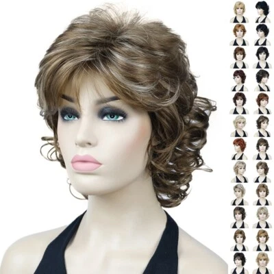 Elegante Peluca de Cabello Sintético Natural Esponjoso Ondulado Marrón Con Flequillo Mujeres Suave Natural Foto 1 de 4