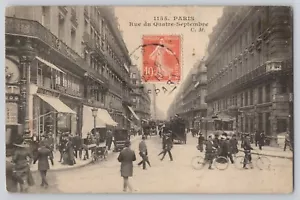 Antique Paris Rue du Quatre-Septembre Street Scene Postcard Posted 1910 - Picture 1 of 2