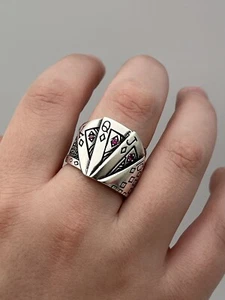 925 Sterling Silver Playing Poker Cards, Gamble Lucky, Biker Men's Ring Size 9 - Picture 1 of 11
