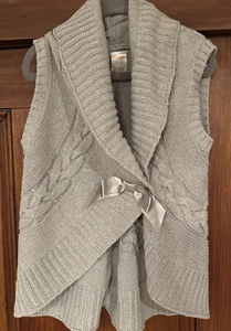 Gymboree Knit Cable Sleeveless Cardigan Grey Sweater Size XS 4 Bow - Picture 1 of 12