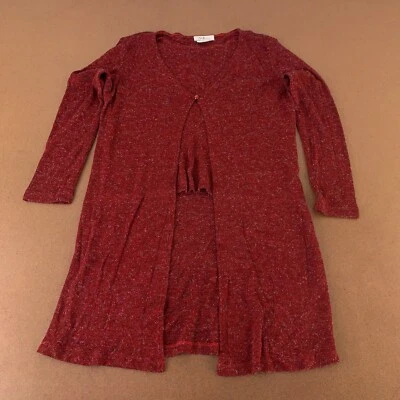 AGB Mujer 12 Rojo Oscuro Tejido Manga Larga Pullover En Capas Top y Cárdigan Largo Foto 1 de 4