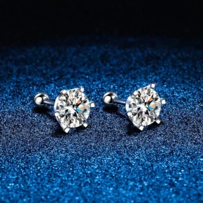 3.5-6mm Round Cut Moissanite Diamond Stud Earrings Women Gift 14K White Gold - Image 1 of 4