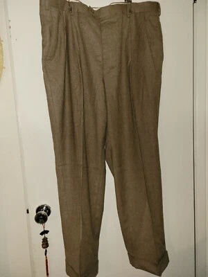 Louis Raphael 正装裤子铐棕色米色 40x28 聚酯纤维混纺男式  — 第 1/4 张图片