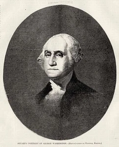 GEORGE WASHINGTON PORTRAIT, GILBERT STUART ENGRAVED PRINT, 1868 - Picture 1 of 1