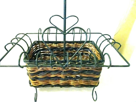 Wicker Basket w. Metal Frame for Flowers-Handle for Carrying-Patio/Porch/Garden Cover