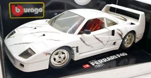 Burago 1/18 Scale Diecast 3022 - Ferrari F40 1987 - White With Stripes - Picture 1 of 5