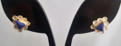 Last pair! Artisan Sterling Silver Lapis lazuli center ORNATE TRIANGLE EARRINGS Foto 1 de 4