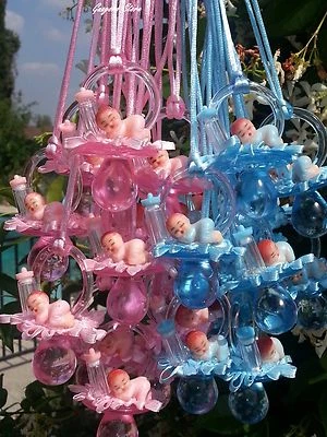 Pacifier Necklaces Small Plastic Baby Shower Game Favors Prizes bottle Pink,Blue - Image 1 of 4