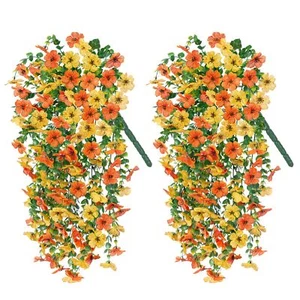 Artificial Faux Hanging Flowers Plants for Fall Outdoor Decor 2 PCS Outside F... - Picture 1 of 5