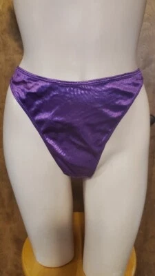 Vintage Shiny Purple Second Skin Satin Thong Bikini Panties, Sz. 7; HTF! - Image 1 of 3