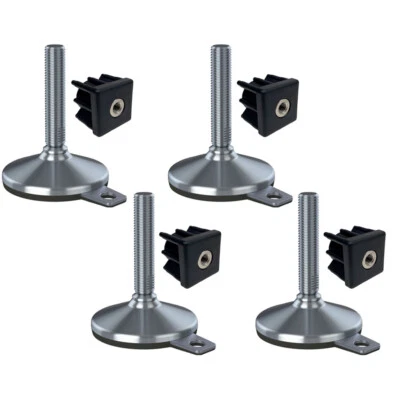 Inox Pied M20x100 105mm Base, Patin & Fixation Trou + Insert 40x40x2mm-Set De 4 - Photo 1/4