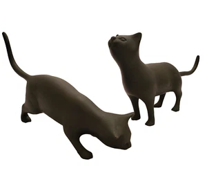 Paar Vintage MCM gealterte Patina Bronze Katze Skulpturen 2er Set - Bild 1 von 12