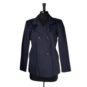 Talbots Womens Utility Jacket Navy Blue Double Breasted Classic Pea Coat Size PL - Picture 1 of 10