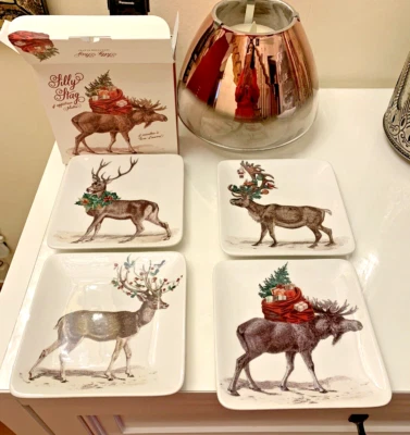 Pottery Barn holiday Christmas appetizer party dessert plate Nostalgic new SET ! - Image 1 of 4