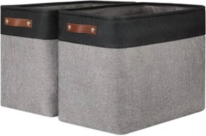 Fabric Storage Baskets 2pk-17x12x15in Large Foldable Fabric Organizer Black&Gray - Picture 1 of 8