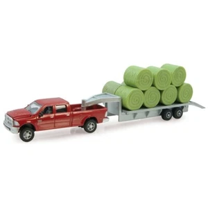 Ertl 1/64th Dodge 2500 red pickup truck with gooseneck trailer & round hay bales - Picture 1 of 1