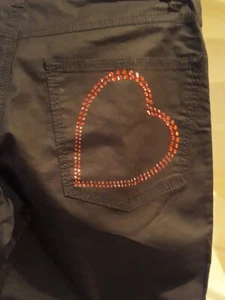 Moschino 1990' black low rise cotton flares with back pocket red sequin heart 26 - Picture 1 of 6