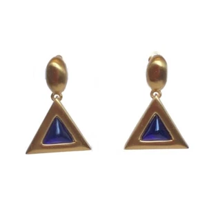 Pendientes perforados colgantes Anne Klein Couture vintage años 80 tono dorado y gema azul OS - Imagen 1 de 4