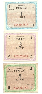 Italy Allied Military Currency Series 1943 1 2 5 Lire Notes Circulated - Image 1 of 2