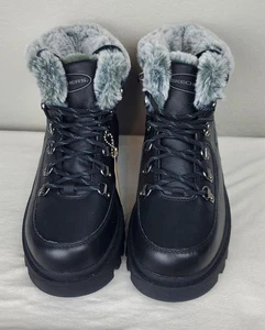 NWT Skechers Womens Size 8 Black Winter Boots Faux Fur Trim Cooled Memory Foam - Picture 1 of 11