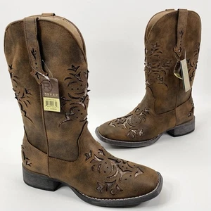 Roper Ladies Kennedy Underlay Boots Brown Burnished Leather Women’s Size 6.5 US - Picture 1 of 17