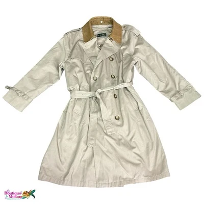 Gabardina Ralph Lauren Bronceada Para Hombres 42R Cuello Extraíble Forro Cinturón Doble Pecho Foto 1 de 4