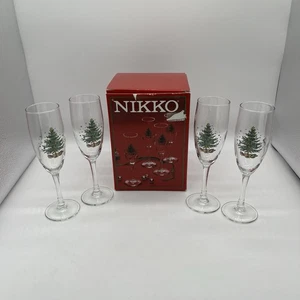 Nikko Christmas Stemware 4 -Flute Champagne 5.75Oz Happy Holidays New open Box - Picture 1 of 10