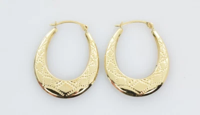 Patterned Huggie Hoop Oval Drop Earrings in 10k Yellow Gold - Image 1 of 3