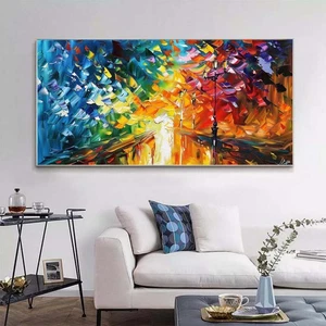 Pintura al óleo amarilla abstracta pintada a mano sobre lienzo paisaje decoración del hogar - Imagen 1 de 6