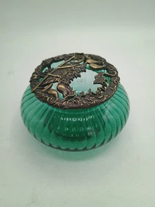 Rawcliffe Pewter Green swirl glass potpourri Trinket Jar Christmas Wreath Fruit  - Picture 1 of 6