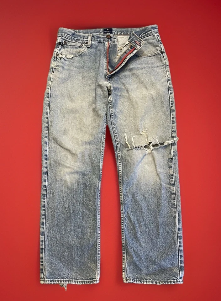 VINTAGE Tommy Hilfiger Jeans 100% Cotton  Y2K Straight Leg Distressed 34x32 - Image 1 of 4