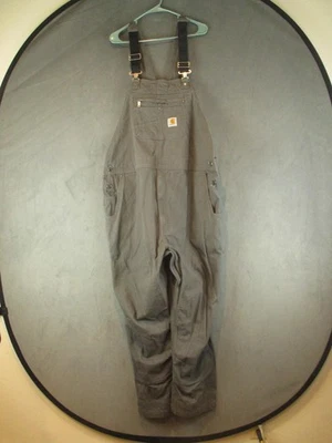 Carhartt Bib Overalls Mens 48x32 Gray Canvas Workwear Utility Reinforced Knee - Image 1 of 4