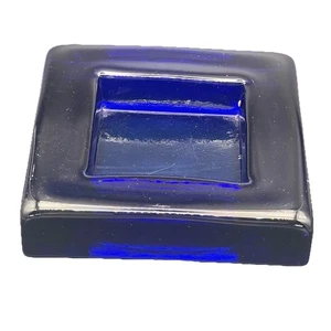 Blenko Style Heavy Cobalt Blue Glass Square Modernist Catchall Bowl 6” MCM - Picture 1 of 7